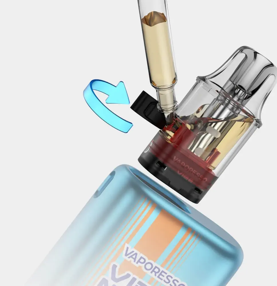 The VAPORESSO VIBE's 4.5ml visible pod, showing its easy-fill design. This feature makes it the best vape for beginners, offering a simple and clean refilling experience for an open pod system vape.